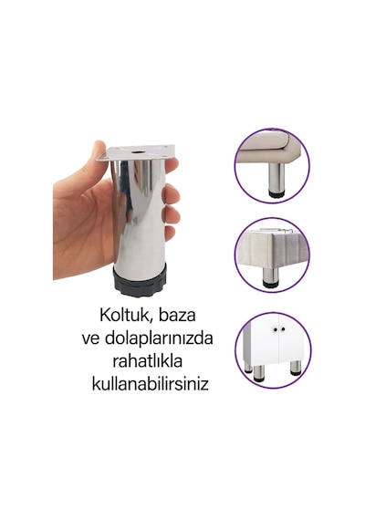 4 Adet Metal Ayarlanabilir 12 Cm Krom Destek Ayak Mobilya Kanepe Baza Koltuk Dolap Sehpa Ünite Ayağı Diğer