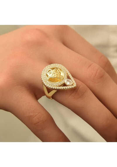 Stillove Gümüş Gold Tuğralı Kadın  Yüzük