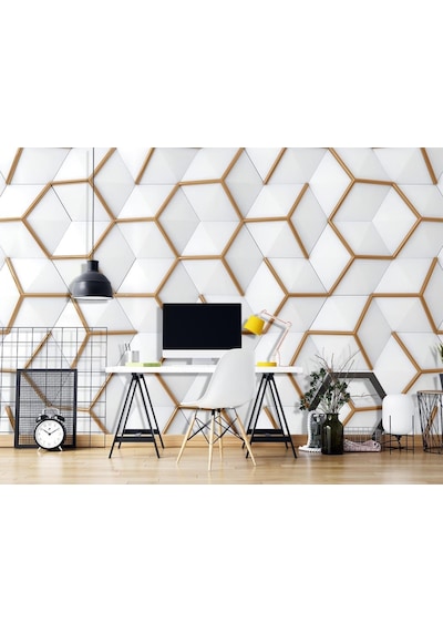 3 Boyutlu Geometrik Desenli Duvar Kağıdı (415203139)