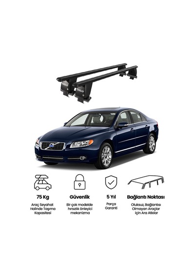 Royal Volvo S80 2006-2016 Uyumlu Siyah Kilitli Ara Atkı Port Bagaj Tavan Barı