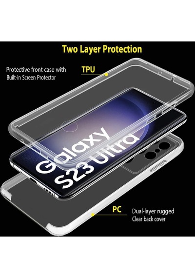 Teknomoda Samsung Galaxy Uyumlu S23 Ultra Kılıf 360 Şeffaf Ön Arka Korumalı Şeffaf Silikon