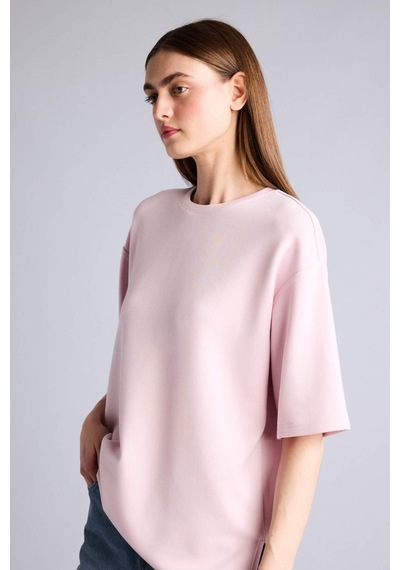 Defacto Oversıze Bisiklet Yaka Basic Modal Kısa Kollu Açık Pembe Tişört G8536ax26sppn38 Pembe-pn38
