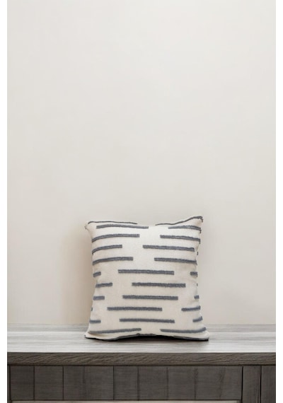 Modern Püskül Çizgili Kırlent Kılıfı Gri Renk 43x43cm Gri