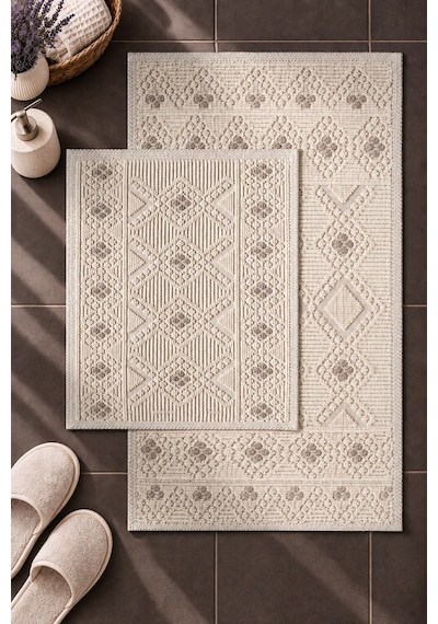 Sakura Sk018a Doğal Pamuk 2'li Banyo Paspas Seti 60x100 60x50cm Kaymaz Taban Makinada Yıkanabilir Renkli