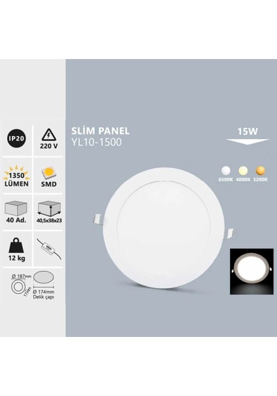 15w Sıva Altı Yuvarlak Slim Led Panel, Günışığı Yl10-1501 Beyaz