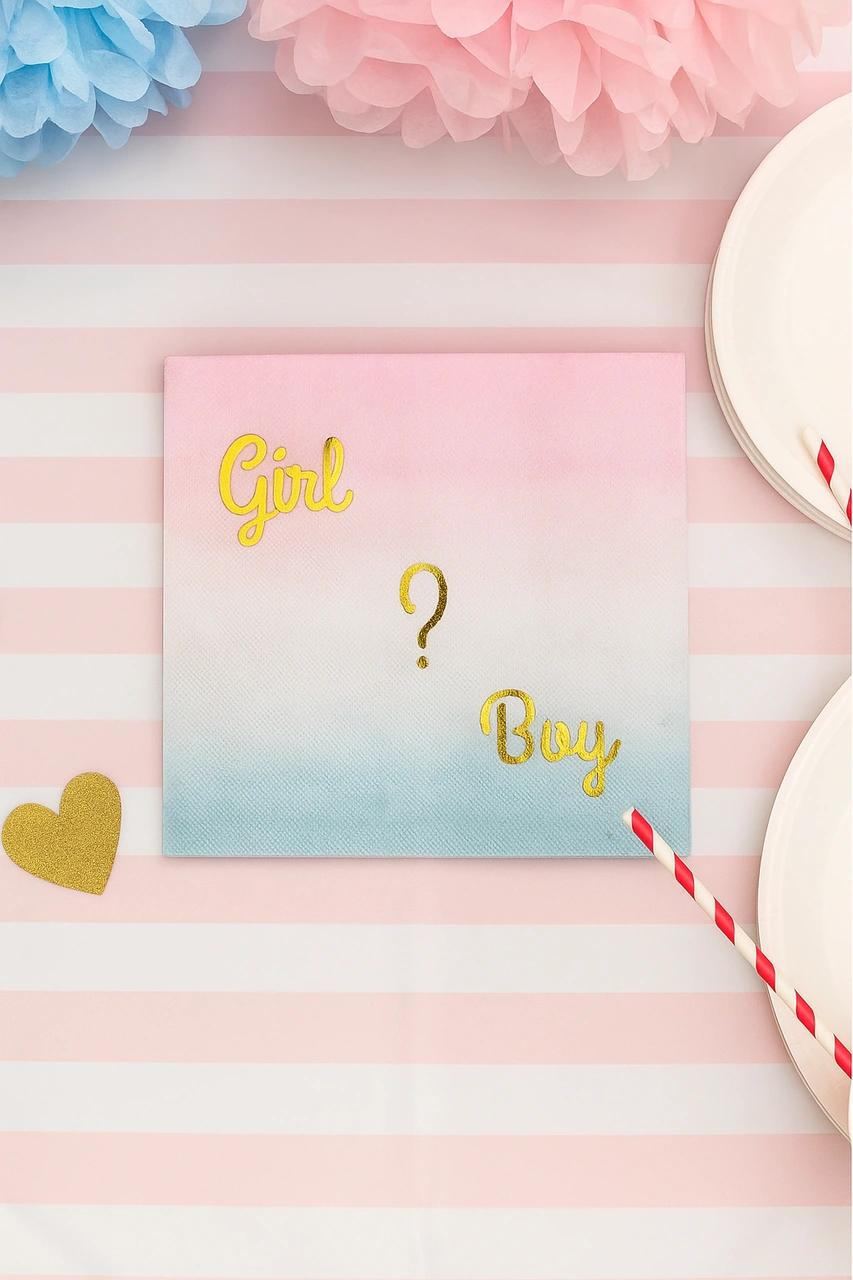 Peçete Cinsiyet Partisi Peçetesi Pembe Mavi Geçişli Girl Boy Yazılı Lüks Cinsiyet Peçetesi 20li +3
