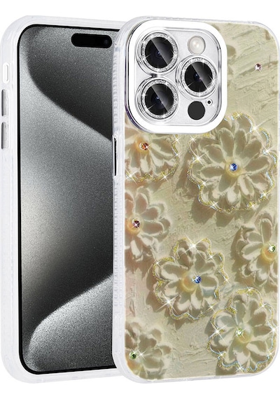 Apple Uyumlu iPhone   14 Pro Max Kılıf   Çiçek Desenli Parlak Taşlı Sert Silikon Zore Garden Kapak