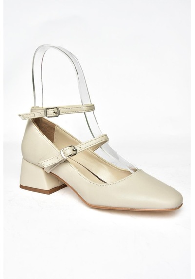 Fox Shoes R654037209 Bej Kalın Topuklu Kadın Ayakkabı Bej