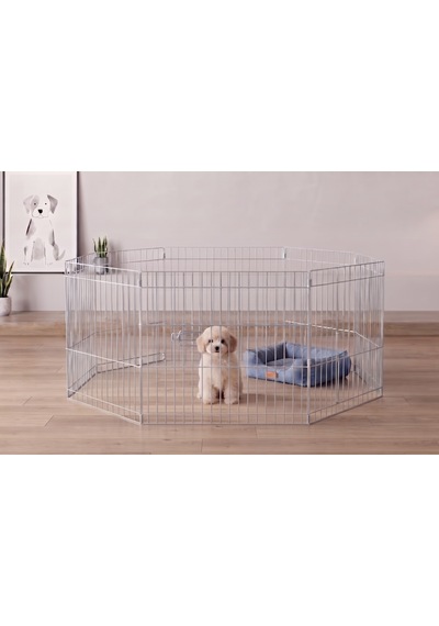 6 Panel 65x65cm Katlanabilir Krom Renk Evcil Küçük Hayvan Kedi Köpek Evi Kafesi Oyun Parkı
