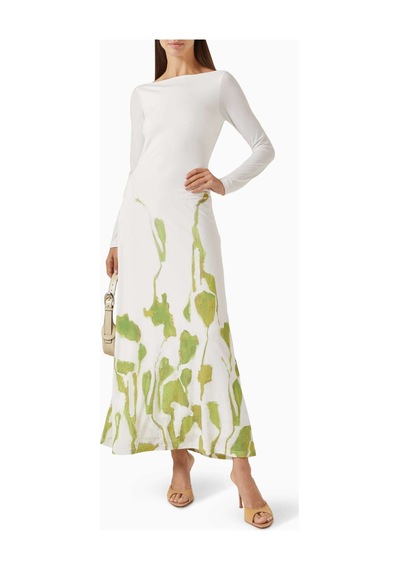 Acler Wingmore Maxi Elbise - Triko Jersey - %94 Polyester, %6 Elastan Beyaz