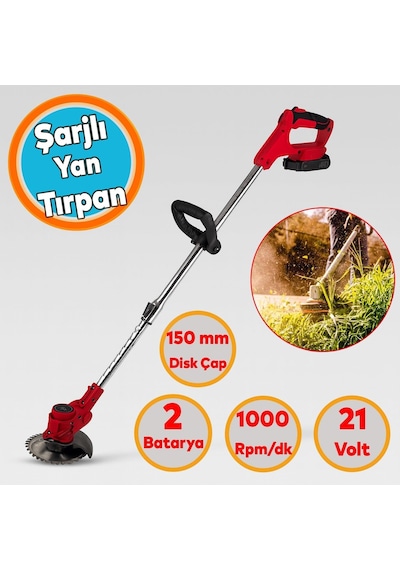 Tr Yan Tırpan Elektrikli Şarjlı Çim Ot Biçme Kesme Rodex Rdx9022 Li-on Çift Batarya Akülü 150 Mm Disk