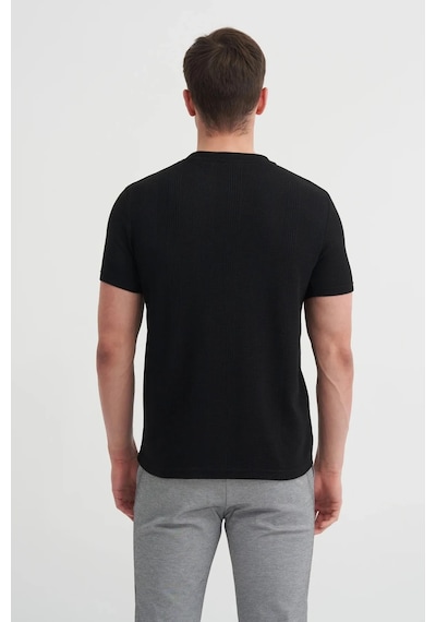 Cazador Slim Fit Bisiklet Yaka Örme Düz Tişört Siyah