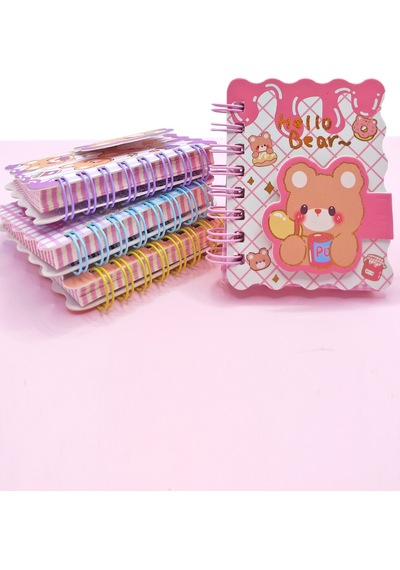 Hello Bear Cırtlı Cep Boy Sevimli Ayıcık Mini Not Defteri 7x8 Cm - Pembe