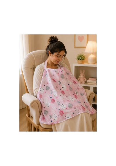 Anne Kuşaklı Emzirme Önlüğü 100x75 Cm Renkli Ve Desenli Emzirme Örtüsü % 60 Pamuklu % 40 Polyester 493 Pembe