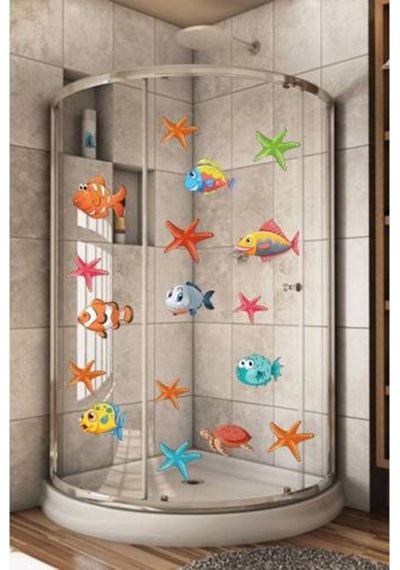 Balıklar Ve Deniz Yıldızları Duşakabin Banyo Sticker Seti