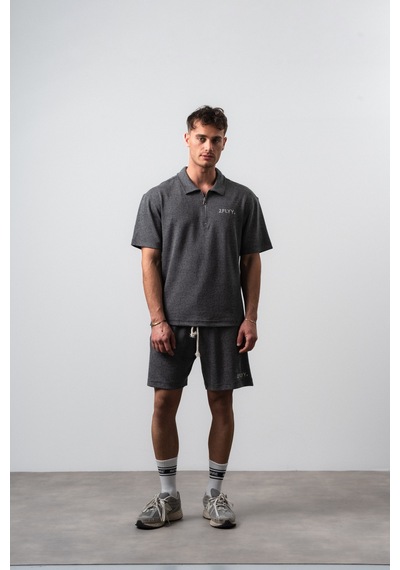 Erkek 2flyy Yazılı Yarım Fermuarlı Regular Fit T-shirt Şort Takım Siyah