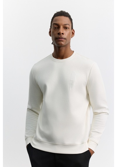 Avva Erkek Ekru Bisiklet Yaka Kolay Ütülenen Baskılı Pamuklu Regular Fit Sweatshirt A62y1297