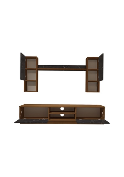 Decoraktiv Eko 5dab Mdf Dvd Tv Ünitesi Tv Sehpası Ceviz - Siyah Mermer
