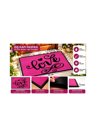 40x70 Cm Dekoratif Kapı Önü Paspası Dijital Baskılı, Kaymaz Pvc Tabanlı, İnce Ve Şık Tasarımlı İç Dış Kapı Paspası Pembe - 937376769 Pembe 40x70 Cm Dekoratif Kapı Önü Paspası Dijital Baskılı, Kaymaz Pvc Tabanlı, İnce Ve Şık Tasarımlı İç Dış Kapı Paspası Pembe - 937376769 Pembe