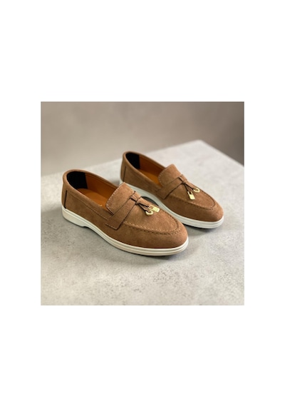 Dabab Shoes Lupy Kadın Süet Düz Taban Rahat Günlük Casual Babet Ayakkabı Taba