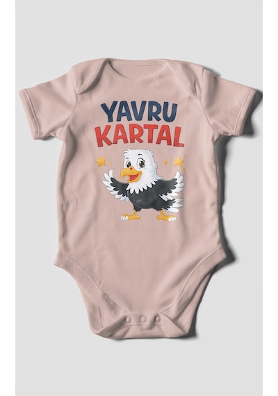 Morivokids Yavru Kartal Kısa Kollu Bebek Body %100 Pamuk Pastel Pembe