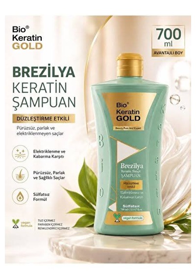 Bio Keratin Gold Brezilya & Keratin Terapi Düzleştirme Etkili Sülfatsız Şampuan 700 Ml