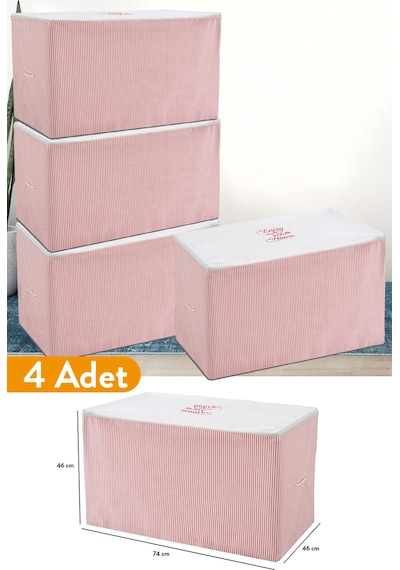 Serstil 4 Adet - Büyük Boy Pembe Çizgili Hurç - 74 X 46 X 46 Cm