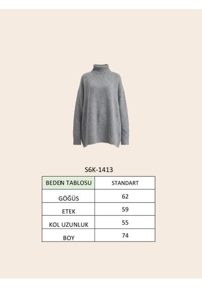Dik Yaka Triko Oversize Kazak 1413 Gri