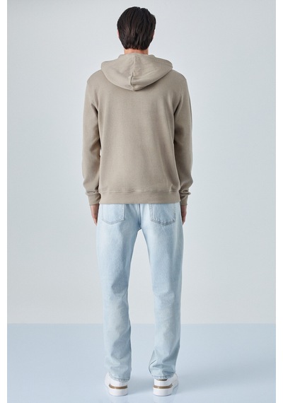Grimelange SUSTAINY Erkek Oversize Kapüşonlu Uzun Kollu Vizon Sweatshirt