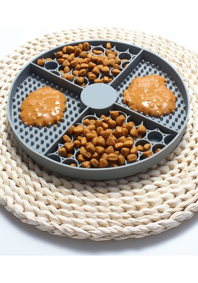 Silikon Gri Kaymaz Yavaş Yeme Kedi Köpek Mama Ezmesi Yalama Ödül Mama Matı Mt287gr