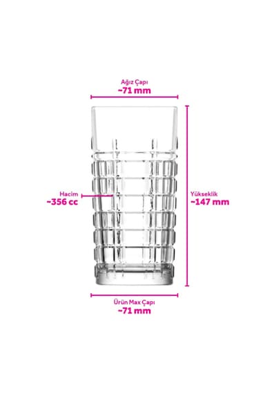 Lav Brit Cam Meşrubat Bardağı 4'lü 356 ml (Kokteyl/Soğuk Kahve/Smoothie/Milkshake Bardağı )