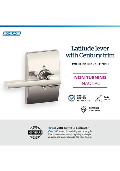 Lock Company Latitude Kolu Century Çerçeveli Dönmeyen Kilit, Parlak Nikel F170 Lat 618 Cen 2 Paketi