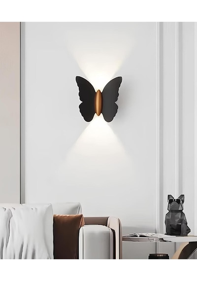 Modern Duvar Power Iç Ve Dış Mekan Aplik Butterfly Led Aplik Siyah Gövde Gün Işığı Kelebek Aplik Siyah