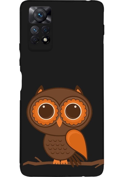 Infinix Note 12 Pro 4g İle Uyumlu Baykuş 0214a Tasarımlı Siyah Lansman Silikon Kılıf Çok Renkli