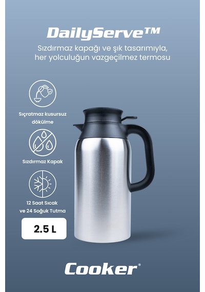 Cooker Dailyserve 2.5 Litre Paslanmaz Çelik Termos Ckr2123 Gümüş