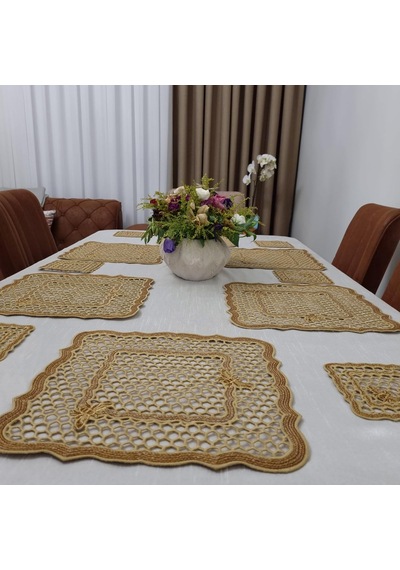El Yapımı Petek Supla - Modern Mutfak Dekoru - 1 Servis Altlığı Gold Çok Renkli