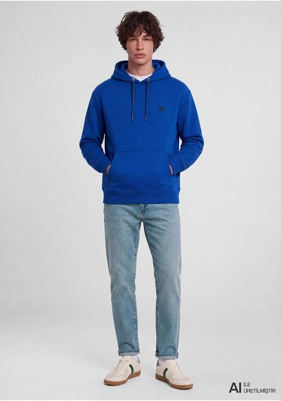 Mavi Logo Nakışlı Kapüşonlu Mavi Erkek Sweatshirt M065809-70896