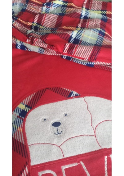 Aydoğan Kadın Pijama Takımı Baskılı Kadife Uzun Kol Kışlık Kırmızı