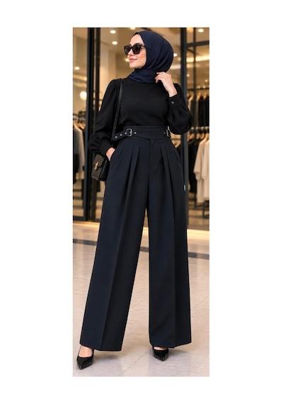 Ghisa Yüksek Kemerli/tokalı Bol Paça Pantolon Siyah - 943372997 Siyah