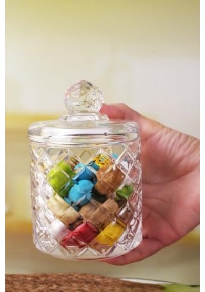 Lüx Büyük Cam Şekerlik & Cam Lokumluk, Kesme Cam Lüx Şekerlik 13cm 7.8cm - 06637 Açık Kahverengi