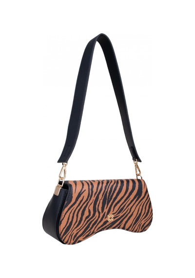 Dukidaso Kahverengi Altın Tokalı Zebra Desenli Kadın Omuz Çantası Kahverengi Mt1606 Kahve
