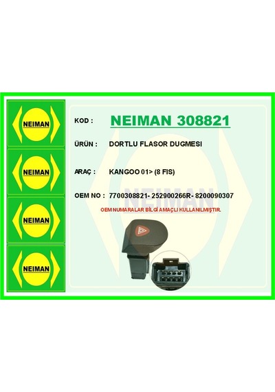 Bescher Dortlu Flasor Dugmesı Kangoo 01 8 Fıs Neıman 308821 7700308821 252900266r 8200090307