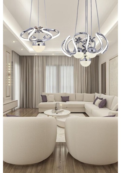 Sarkıt Modern Tek Toplu Ve 4 Toplu 3 Renk Led Avize Darius Modeller Toplam 2 Led Avize Krom
