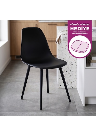 Vilinze Eames Siyah Ahşap Ayak Plastik Siyah Sandalye