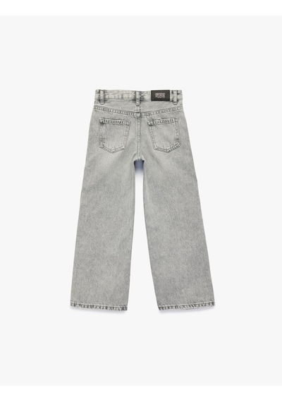Koton Pamuklu Cepli Geniş Paça Denim Pantolon Gri 6skg40035ad Gri