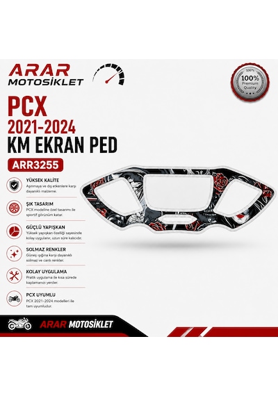 Pcx 2021-2024 Km Ekran Ped 001 -arr3255 Kırmızı Beyaz Siyah