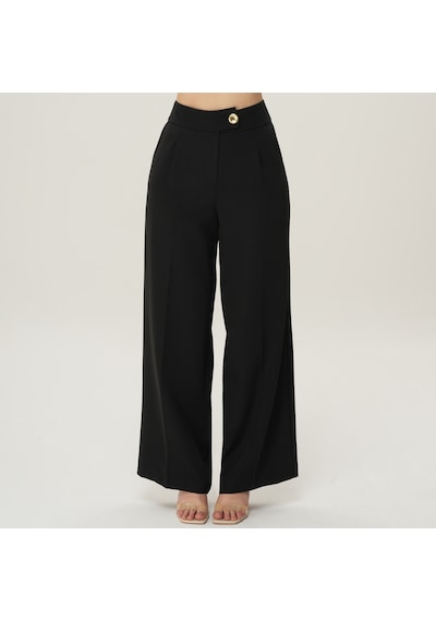 Deryam Tekstil Geniş Paça Kadın Pantolon Siyah
