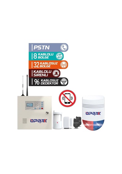 Opax-2545+bgr-10+akü Pstn Panel & Bgr-10 Kablolu Sirenli Full Alarm Seti Akü Dahil