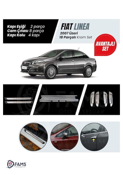 Fiat Linea Krom Aksesuar Seti 2007 Üzeri P. Çelik Cam Çıtası-kapı Kolu-kapı Eşiği