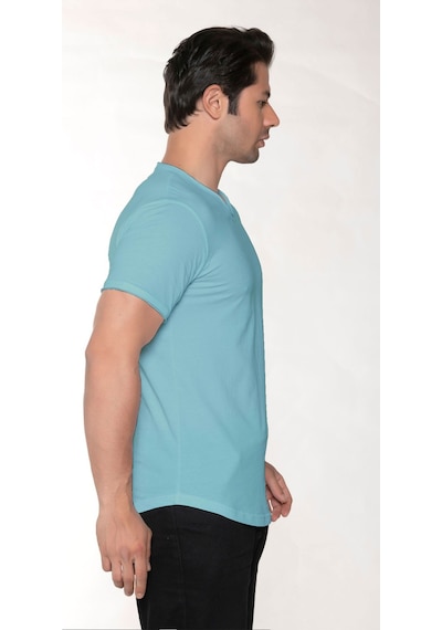 Black Horn Erkek Geniş Yaka %100 Pamuk Salaş T-shirt Buz Mavisi